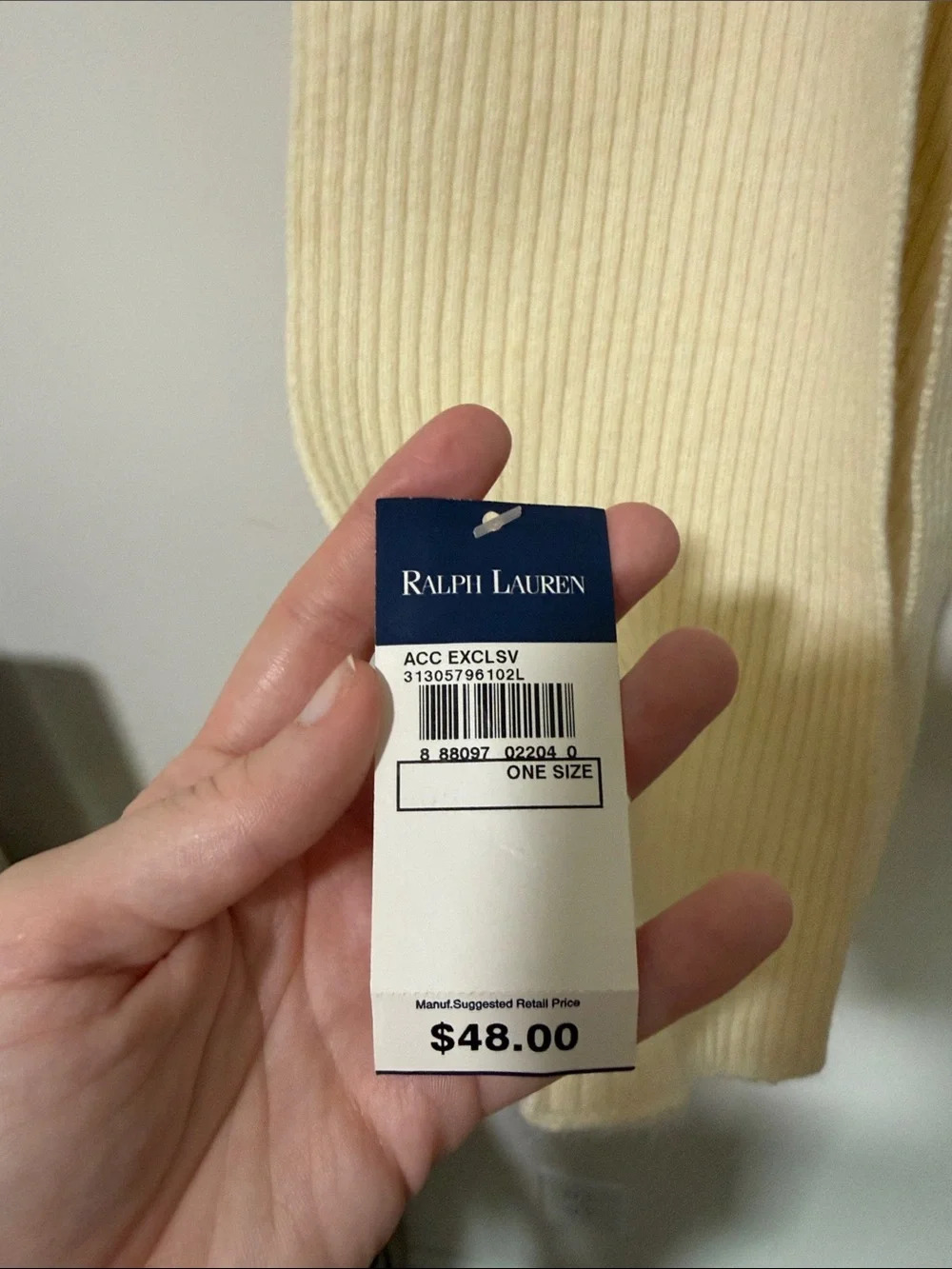 Ralph Lauren Cream Ribbed Knit Scarf
